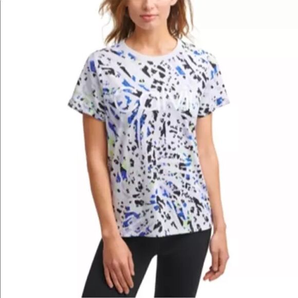 Calvin Klein Performance Gray Multicolor Leopard Print Logo T-Shirt Medium NWT - Picture 1 of 6